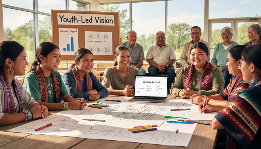 Group of Indigenous youth collaborating at community gathering